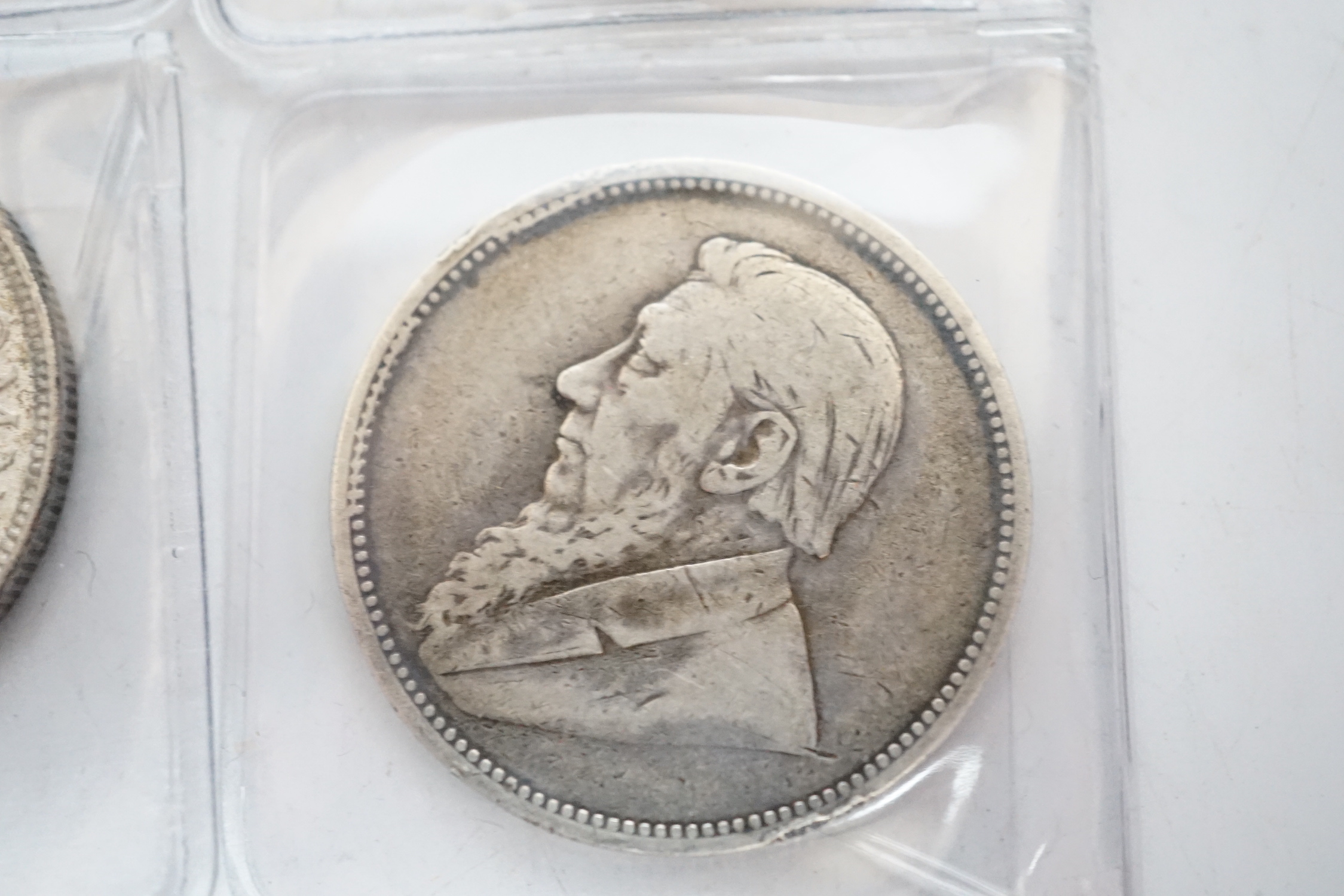 UK coins, 1938 and 1942 half crowns, 1736 farthing, 1806 penny, 1942 and a ZuidAfrica 2 shillings